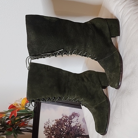 NEW Colin Stuart Victoria Secret Green Lace Up Moto Combat Boots Bohemian Army - Picture 11 of 14